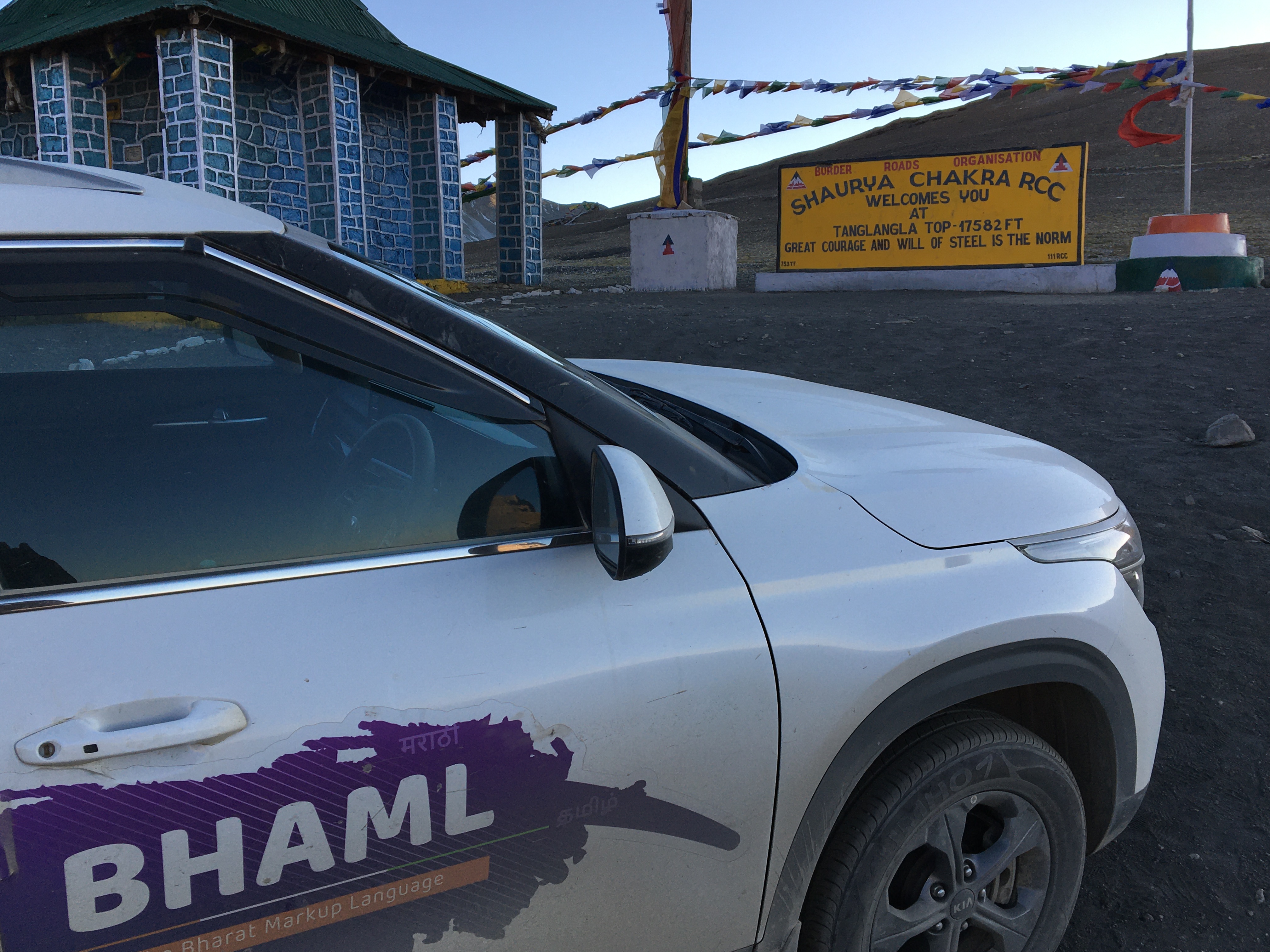 BHAML branded vehicle at Tanglangla Pass high altitude location